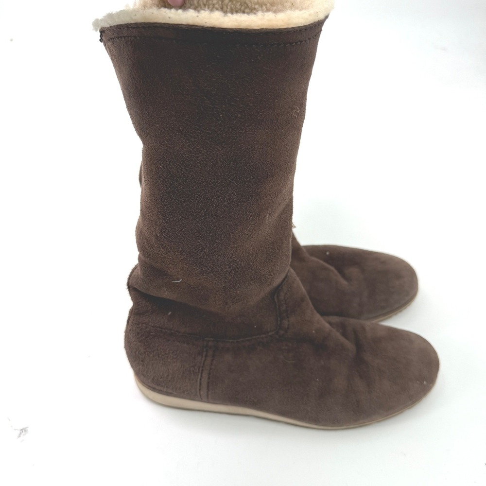 Vintage 90s Prada‎ Shearling Suede Boots Women 38 Brown Mid Calf Designer Boho